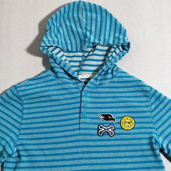 Tony Hawk skatboarder pullover hoodie boys size XL (14-16) blue stripes pattern - Picture 2 of 9